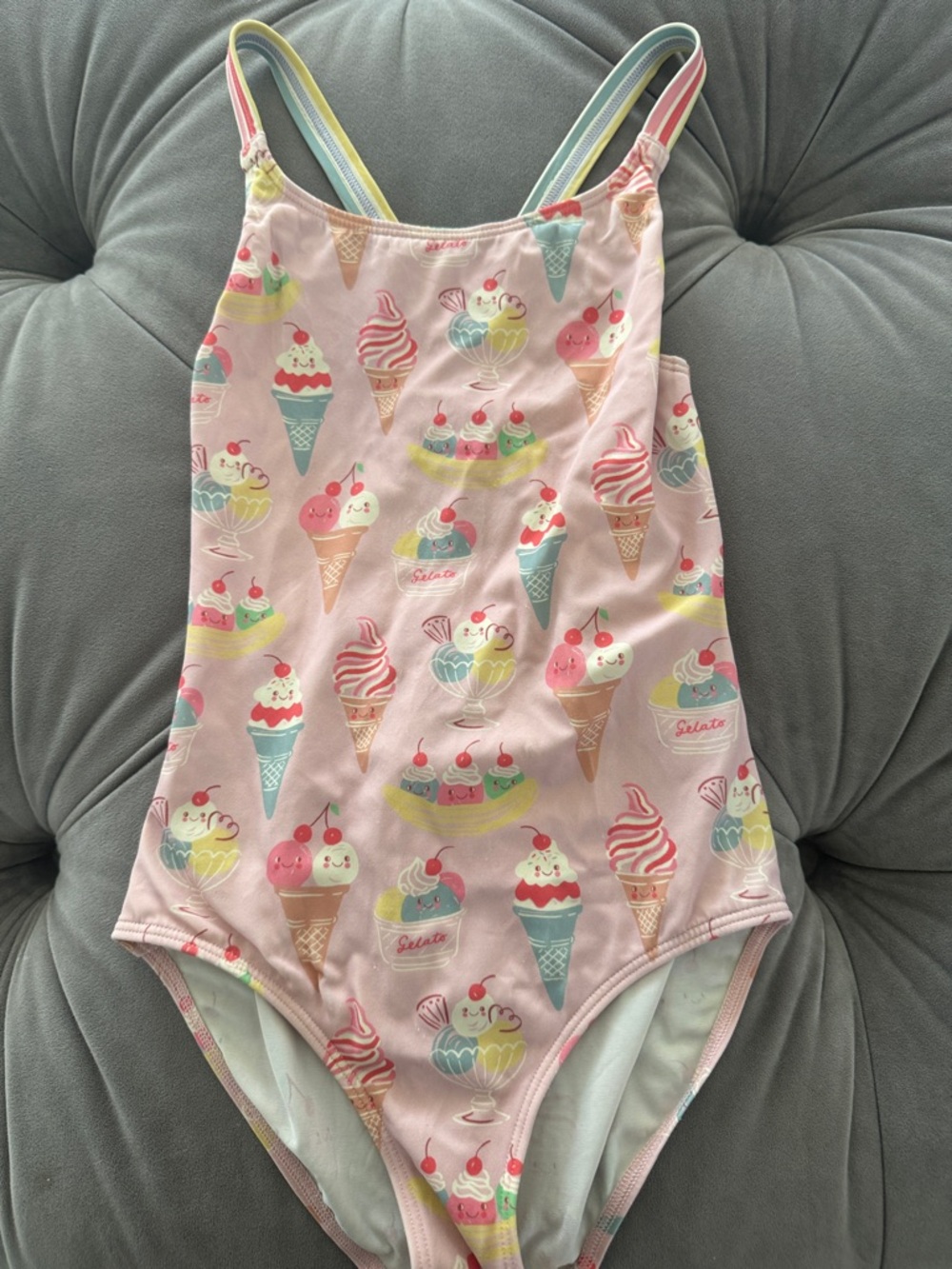 Pink Ice Cream Print Girls One-Piece Swimsuit